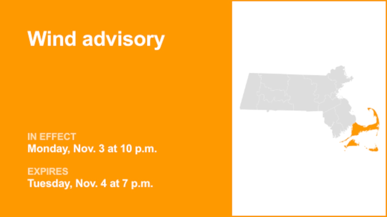 Wind advisory issued for 3 Massachusetts counties until Tuesday evening