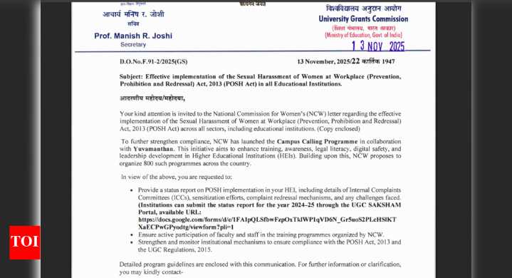NCW seeks strict POSH compliance; UGC tells colleges to submit reports and step up training