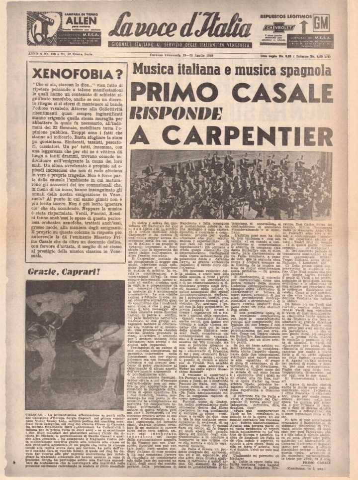 Musica italiana e musica spagnola: Primo Casale risponde a Carpentier
