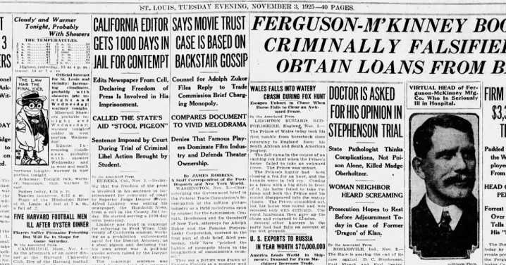 See the Nov. 3, 1925, front page: Dry good firm's books criminally falsified to obtain loans