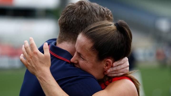 Melbourne coach Mick Stinear in tears after Demons seal pulsating AFLW semi