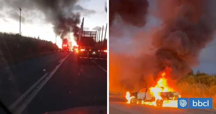 Al menos un camión y una camioneta destruidos deja ataque incendiario en ruta entre Angol y Collipulli