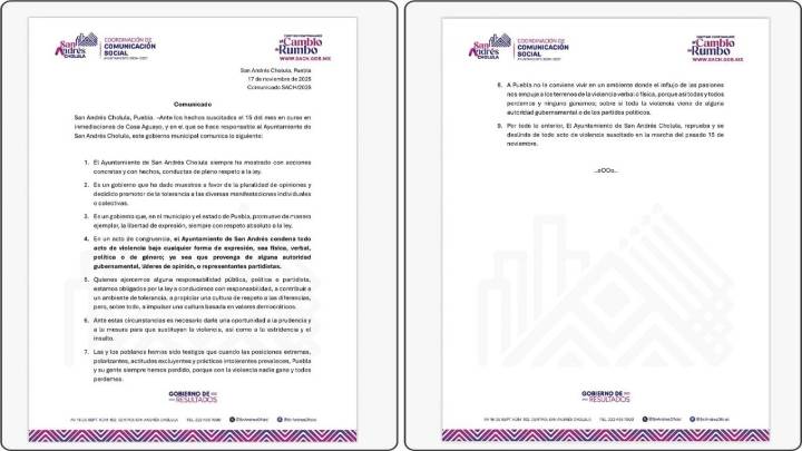 Ayuntamiento de San Andrés Cholula reprueba y se deslinda de la marcha de la Generación Z