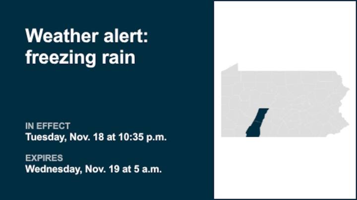 Weather alert issued for freezing rain and drizzle in Cambria and Somerset counties until early Wednesday morning