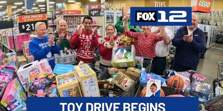 Kicking off the FOX 12 Les Schwab Tire Centers Toy Drive