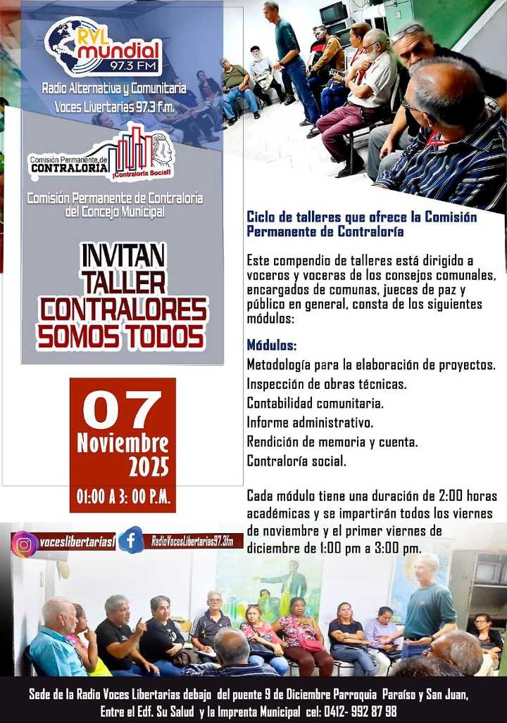 Invitación al Taller de Contraloría Social, 7 de noviembre en Caracas