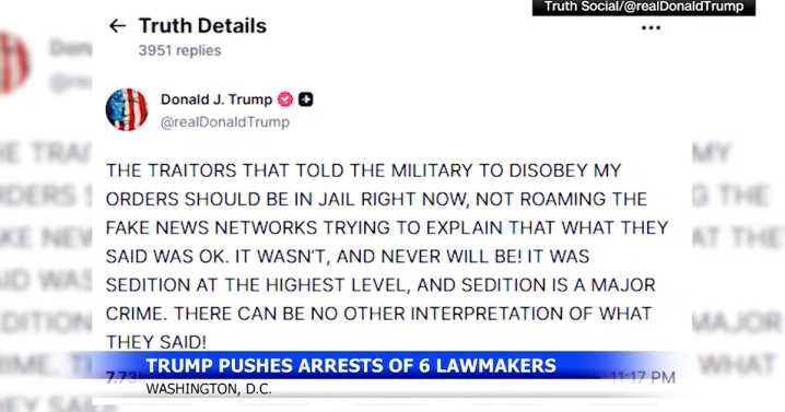 Trump calls for arrests of six Democratic lawmakers over seditious claims
