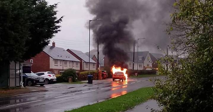 Moment fireball car sends thick black smoking billowing into sky