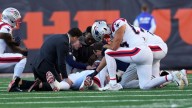 Patriots LT Will Campbell, LG Jared Wilson carted off