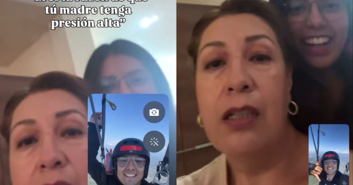 “POV: eres la razón por la que tu madre tiene la presión arterial alta”: joven sorprende a su mamá con una videollamada mientras salta en paracaídas