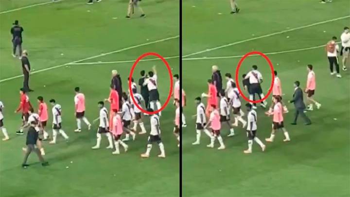 Maxi Salas le pegó una piña a un joven que grababa la salida de River del campo de La Bombonera