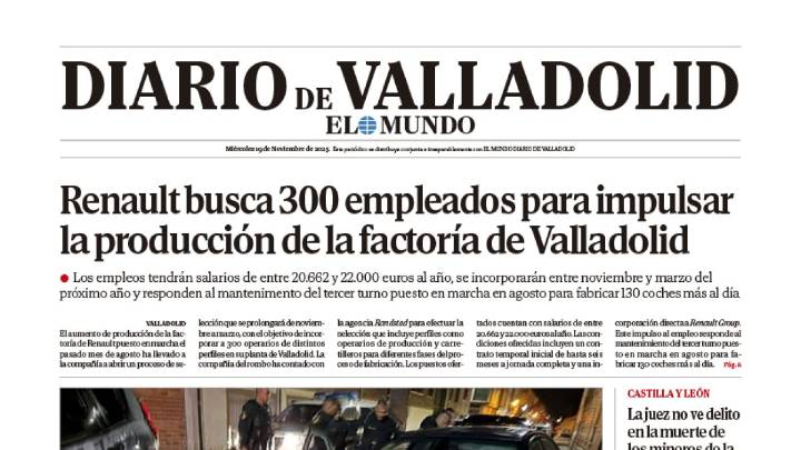 Portada de Diario de Valladolid del 19 de noviembre de 2025