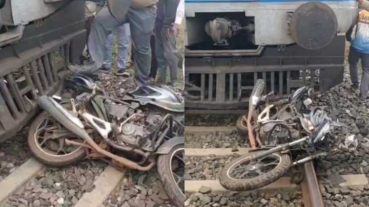 Farmer abandons motorcycle on railway track as train approaches, saves himself
