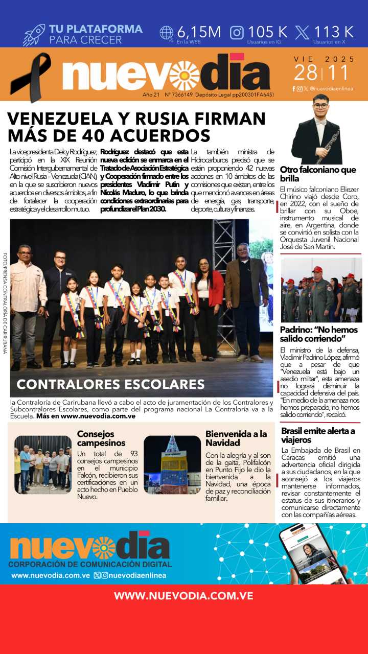 Portada viernes 28 de noviembre de 2025