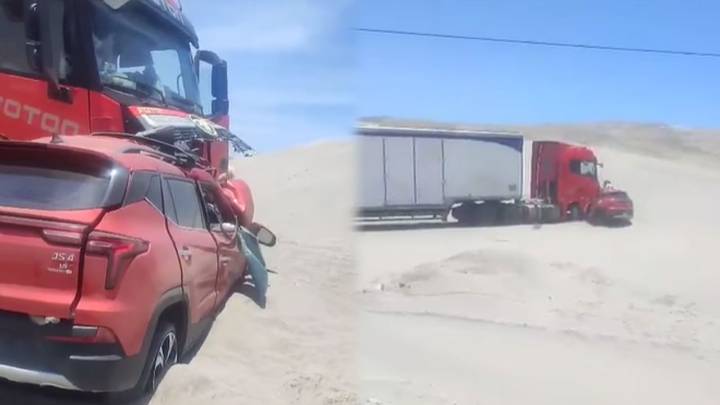 Choque frontal entre tráiler y auto deja varios heridos