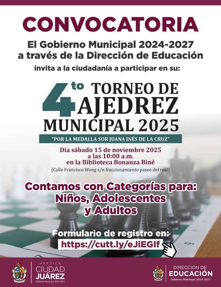 Convocan a cuarto Torneo de Ajedrez Municipal 2025