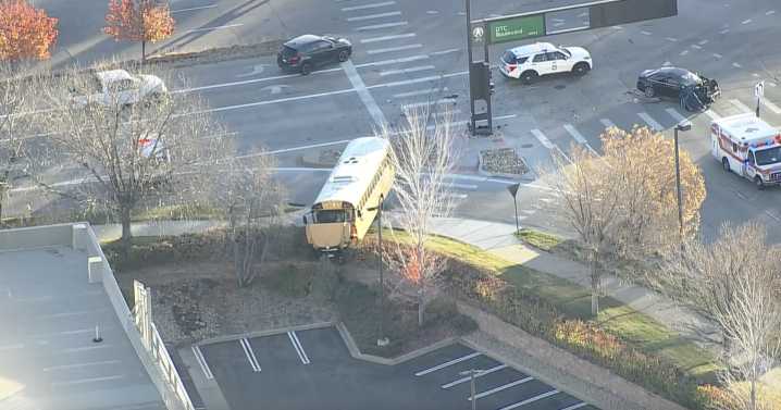 Cherry Creek school bus crashes off the road Friday morning at Denver intersection