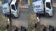 Impactante video muestra como camión casi arrolla la cabeza de mujer que llevaba a su hija