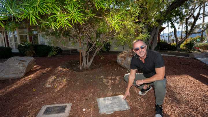 Re-dedication ceremony for the relocated Morris Kight Memorial tree