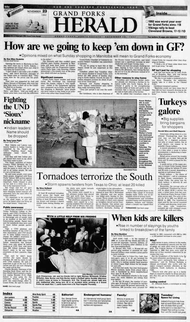 Today in History: November 23, 1992 - Fighting the UND 'Sioux' nickname