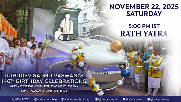 Pune to Mark Sadhu Vaswani’s 146th Birth Anniversary With Rath Yatra, Cultural Events And Global Meatless Day Sevas