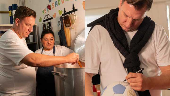 Monte Grande: Maxi López visitó un comedor y cocinó para los chicos