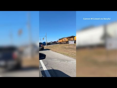 Terrifying video shows moment train smashes into 18