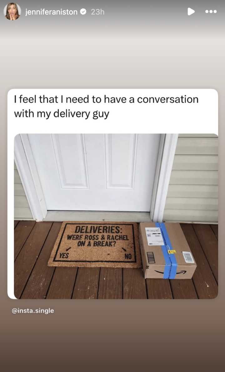 Jennifer Aniston Reposts Meme About Whether Ross and Rachel Were 'On a Break'