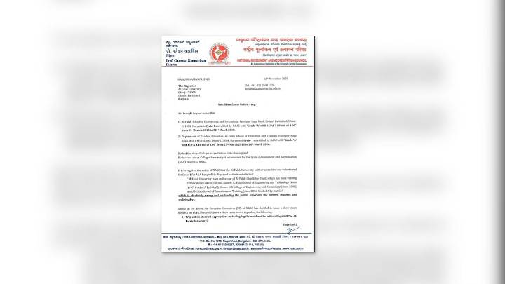 NAAC Issues Show-Cause Notice to Al-Falah University for Misleading Accreditation Claims
