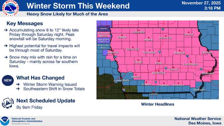 Major Winter Storm to Bring 8–12 Inches of Snow Across Iowa This Weekend