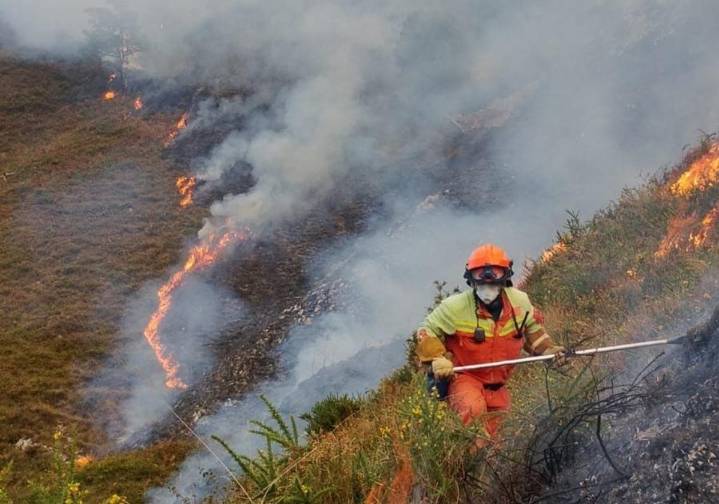 Asturias lucha aún contra cinco incendios y sigue en alerta por fuerte viento