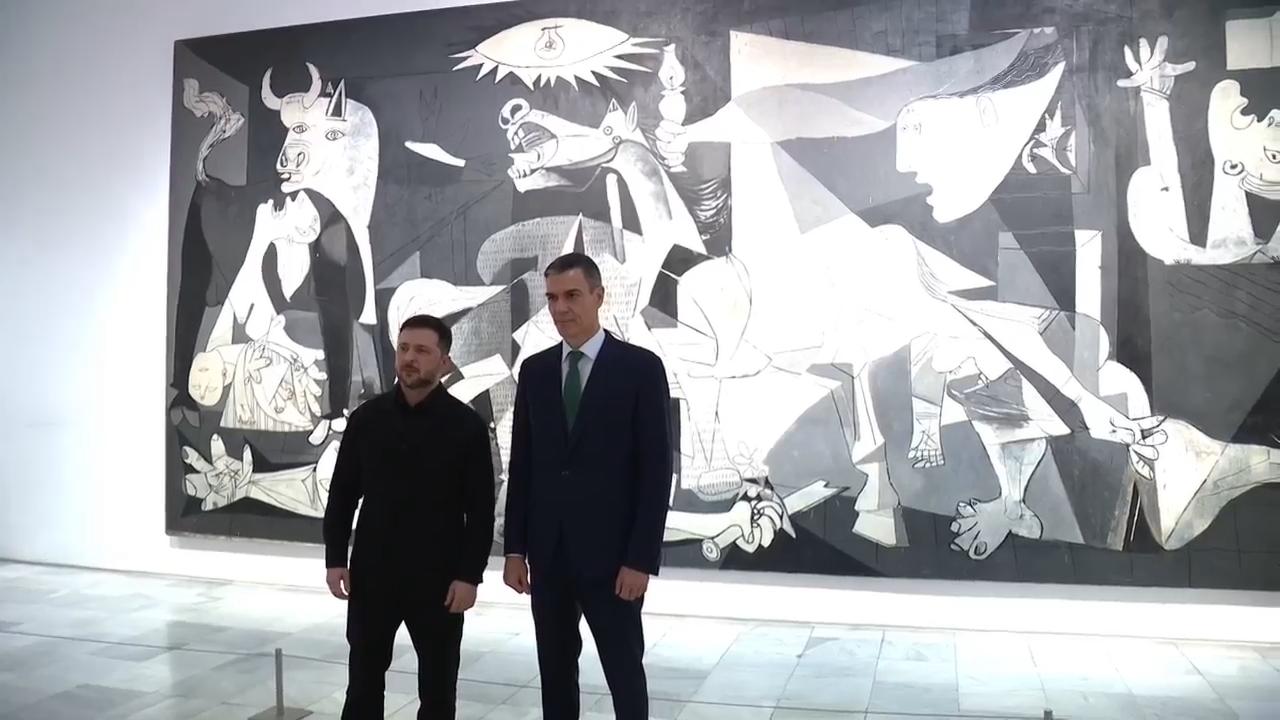 Ukrainian President visits anti-war painting Guernica in Madrid with Spanish PM Sanchez