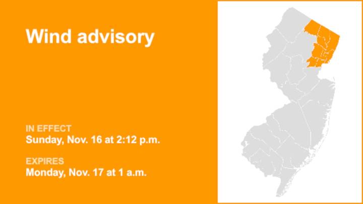 5 N.J. counties under a wind advisory until 1 a.m. Monday