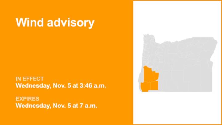 S. Oregon placed under a wind advisory until Wednesday morning