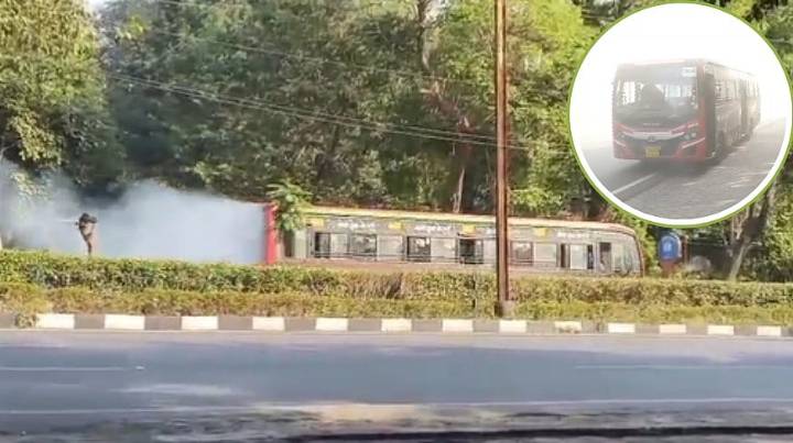 Bhopal News: Sudden Fire Breaks Out In Moving City Bus On Link Road 1; Passengers Scream -