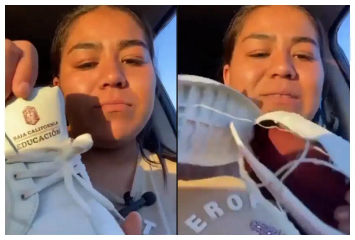 “Tampoco se pasen”: exhiben tenis defectuosos entregados por gobierno en Baja California