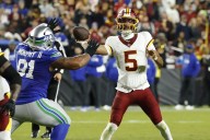 Deadspin | Commanders QB Jayden Daniels exits with left arm injury vs. Seahawks