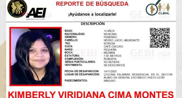 Desaparece Kimberly Viridiana, de 14 años en Nuevo León; se habría visto con alguien que conoció en Roblox