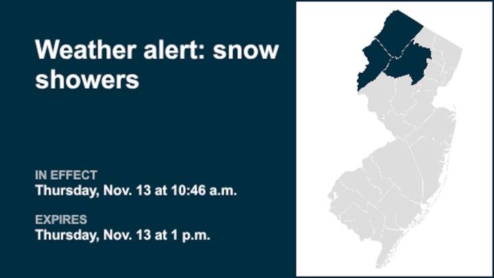 Weather alert issued for snow showers in 3 N.J. counties Thursday