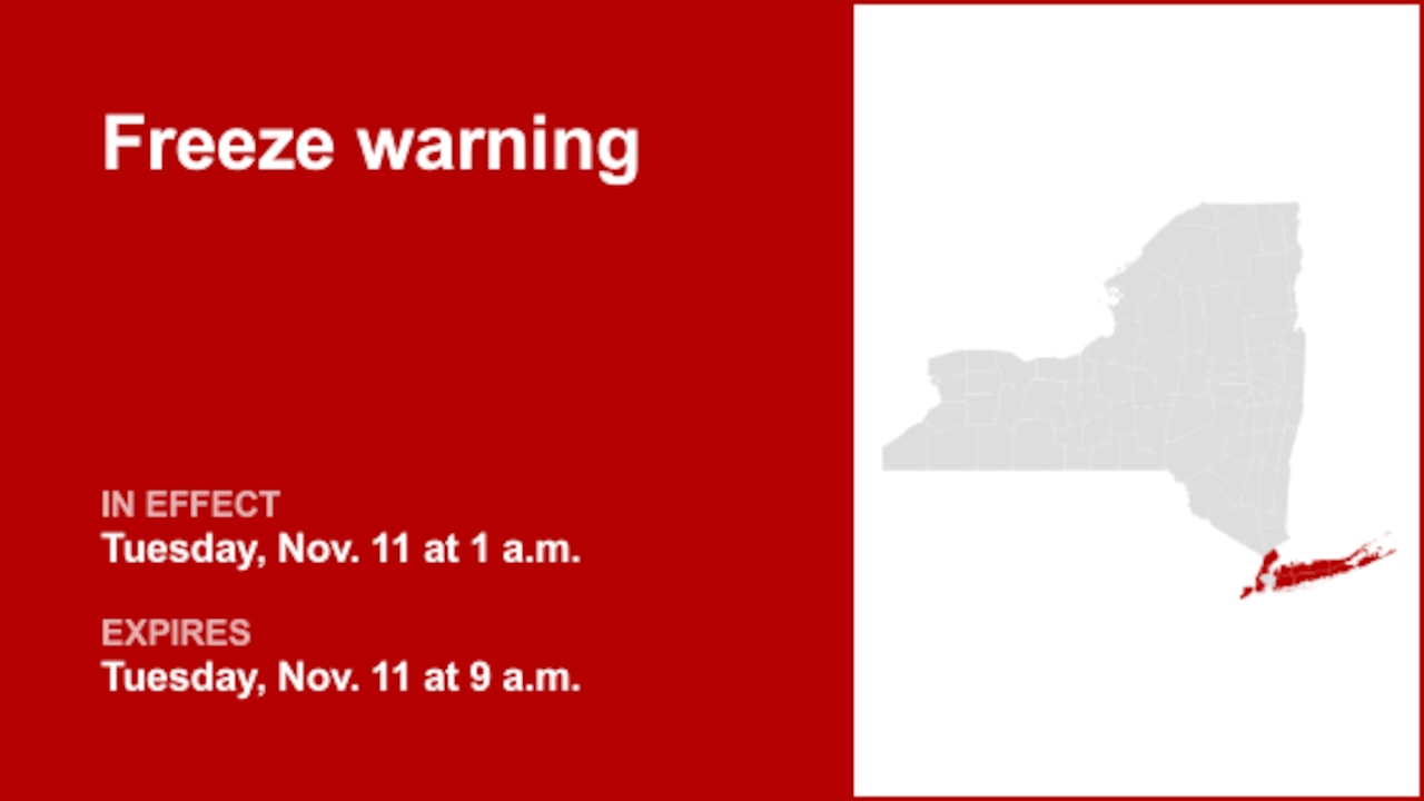 NY weather: Freeze warning in place for part of New York for Tuesday