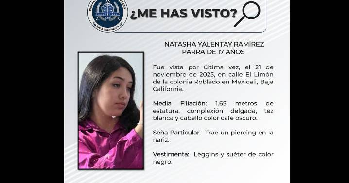 Buscan a Natasha Yalentay, joven de 17 años desaparecida en la colonia Robledo