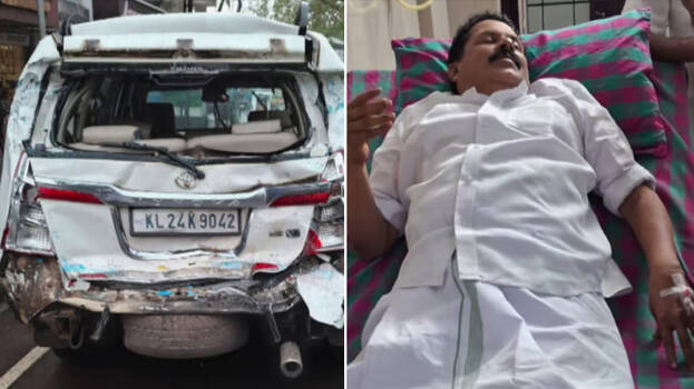 Private bus rams into car; Kerala Congress (M) leader Stephen George injured