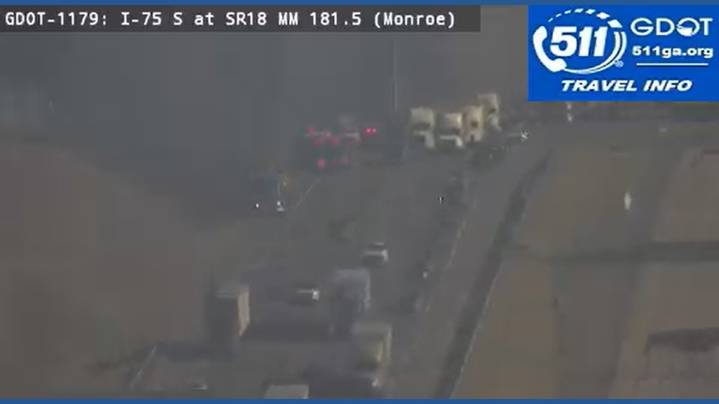 Grass fire causes right lane to be blocked on I-75 North by Dames Ferry Road in Monroe County