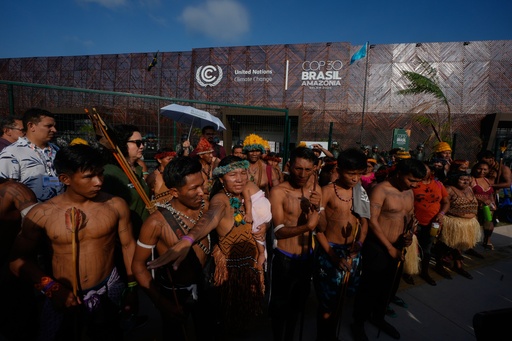 Protesters block the main entrance to COP30 climate talks in Brazil