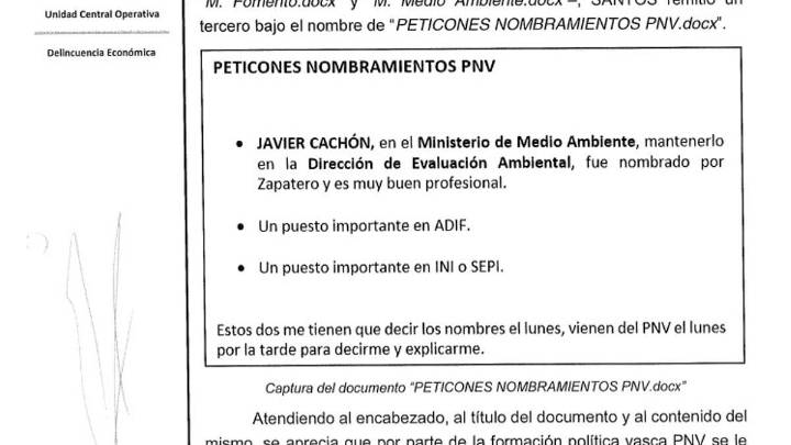 La UCO detalla que el PNV reclamó altos cargos en empresas públicas tras la moción de censura