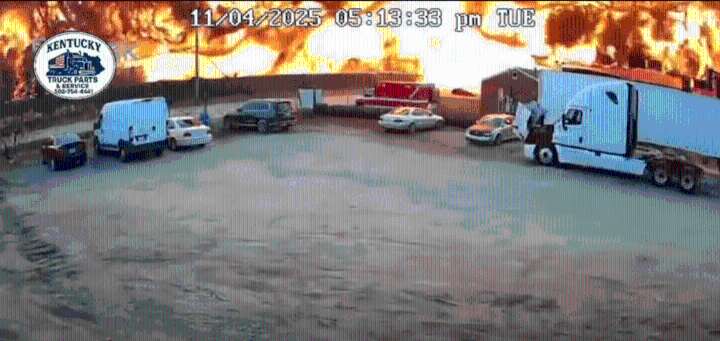 Surveillance video shows fiery explosion as UPS plane rips through Kentucky businesses
