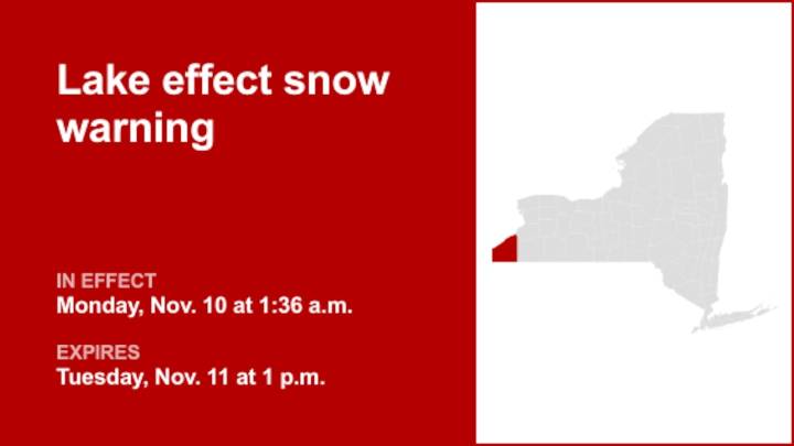 NY weather: Chautauqua County under a lake effect snow warning until Tuesday afternoon