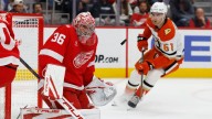John Gibson back at practice with Detroit Red Wings day after injury