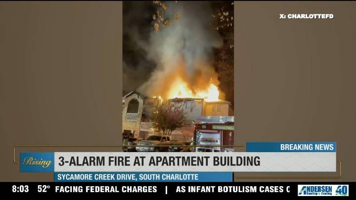 Fire damages apartments in south Charlotte