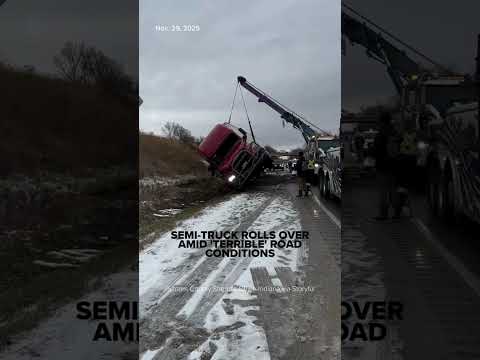 Semi-Truck Rolls Over Amid 'Terrible' Road Conditions in winter storm